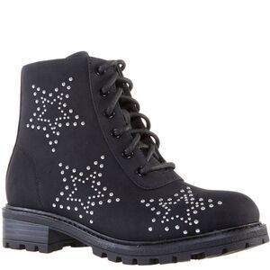 Kids Black Star Studded Combat Boots Size 11